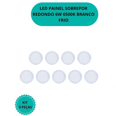 Plafon Led Sobrepor 6w Redondo 6500k Branco Frio Bivolt - Kit Com 9 Un.
