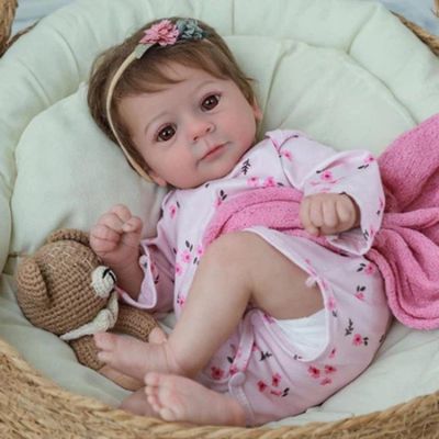 Bebê Reborn Menina Realista 48cm Olhos Castanhos, Cabelo Implantado Fio A Fio