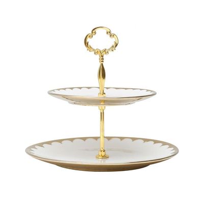Porta Doces De Porcelana 2 Andares Paddy Branco E Dourado 19/27 X 24 Cm Wolff