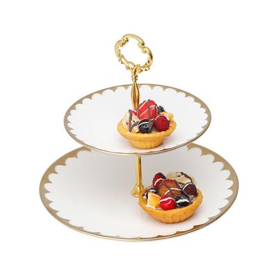 Porta Doces De Porcelana 2 Andares Paddy Branco E Dourado 19/27 X 24 Cm Wolff