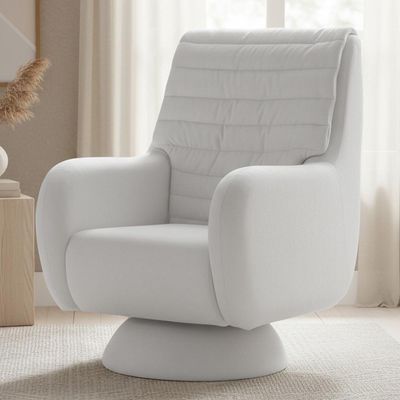 Poltrona De Amamentação Fixa Base Cone Sky D02 Linho Branco C-419 - Lyam Decor