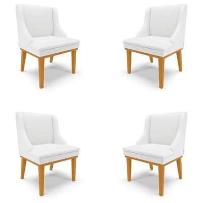 Kit 4 Cadeiras Decorativas Sala de Jantar Base Fixa de Madeira Firenze PU Branco Fosco/Castanho G19 - Gran Belo