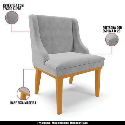 Kit 3 Cadeiras Decorativas Sala de Jantar Base Fixa de Madeira Firenze Suede Cinza/Castanho G19 - Gran Belo