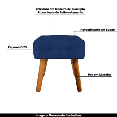 Puff Decorativo Pés Palito Karen Suede Azul Marinho - Gran Belo