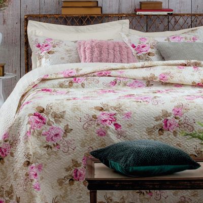 Kit Cobre Leito Colcha Casa Scarpa Mix Queen Estampado Dupla Face Floral 3 Peças - Diana