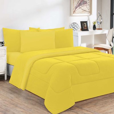 Kit Edredom Malha 100% Algodão Gran Moratta 3 Peças King - Amarelo/Amarelo