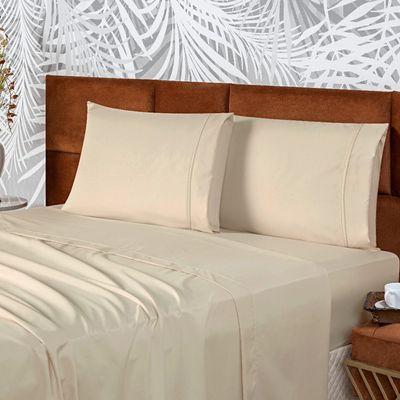 Jogo de Cama Lençol Queen Conforto Percal 300 Fios 4 Peças - Palha