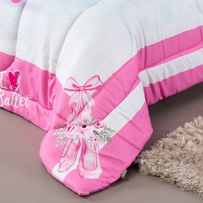 Kit Edredom + Lençol Plush Fofinho Infantil Dupla Face Dream 3 Peças Solteiro - Bailarina