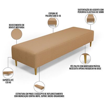 Kit 02 Puffs Decorativo Sala de Estar Bali W01 Pés Palito 170x60cm Bouclê Mostarda - Lyam Decor