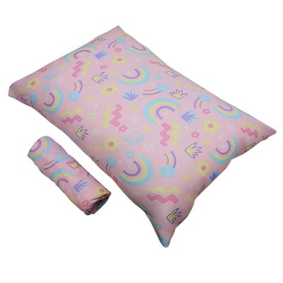 Jogo de Cama Solteiro Portallar Malha Misto Estampado Rainbow 2 Pçs com Elástico Rosa