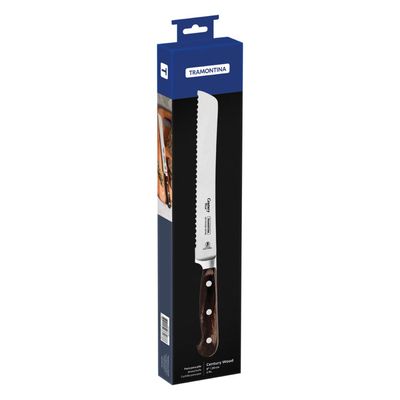 Faca para Pão Tramontina Century Wood com Lâmina em Aço Inox e Cabo de Madeira Tratada Castanho 8 polegada
