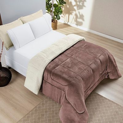 Coberdrom Sherpa e Flannel Everest Solteiro Manta Alta 150g 01 Peça - Rose