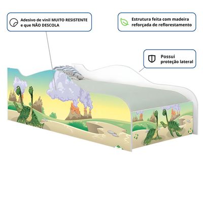 Mini Cama Infantil 157,5x72,5cm com Proteção Lateral Personagens Dinossauro K02 - D'Rossi