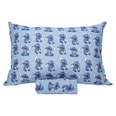 Jogo de Lençol KazzaVip Solteiro Malha Mista 70% Algodão e 30% Poliéster Estampado Disney Stitch Blue Kids 2 Peças Azul