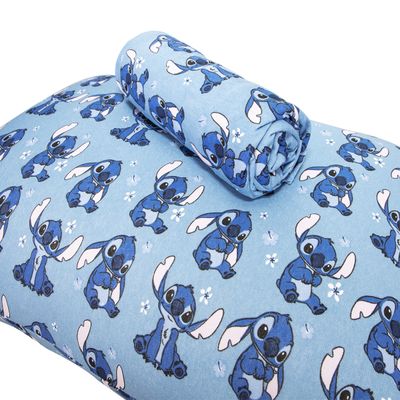 Jogo de Lençol KazzaVip Solteiro Malha Mista 70% Algodão e 30% Poliéster Estampado Disney Stitch Blue Kids 2 Peças Azul