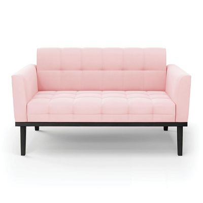 Poltrona Namoradeira Decorativa Karen Pés Fixo em Madeira Preto Suede Rosa Bebê G19 - Gran Belo