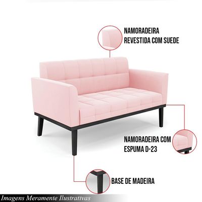 Poltrona Namoradeira Decorativa Karen Pés Fixo em Madeira Preto Suede Rosa Bebê G19 - Gran Belo