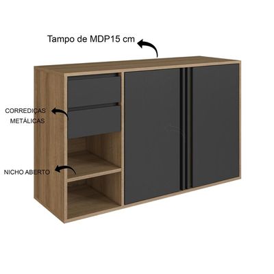 Gabinete de Banheiro 110cm Antônia com 2 Portas e Gavetas sem Cuba