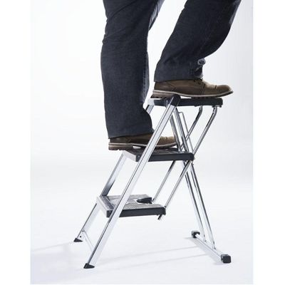 Escada Alcance 3 Degraus Dobrável 120 Kg Cromada Anodilar