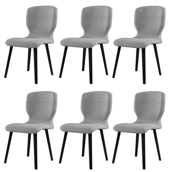 Kit 6 Cadeiras Decorativas Sala de Jantar Madeira Maciça Parker Linho Cinza/Ébano - Gran Belo