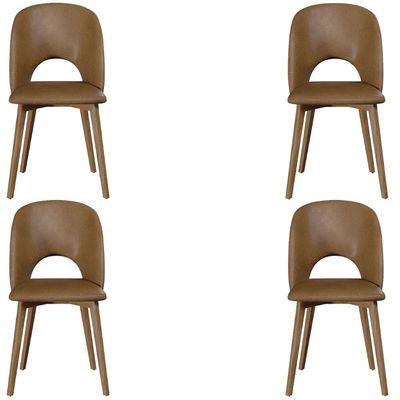 Kit 4 Cadeiras Decorativas Sala de Jantar Madeira Maciça Hadassa PU Marrom/Nogueira - Gran Belo
