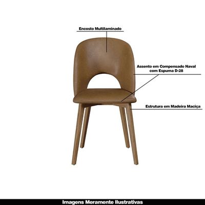 Kit 4 Cadeiras Decorativas Sala de Jantar Madeira Maciça Hadassa PU Marrom/Nogueira - Gran Belo