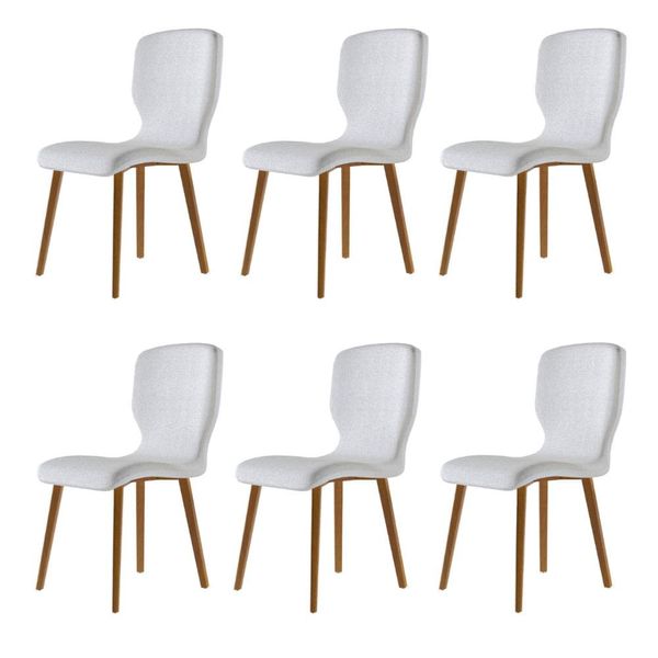 Kit 6 Cadeiras Decorativas Sala de Jantar Madeira Maciça Parker Linho Cinza Claro - Gran Belo