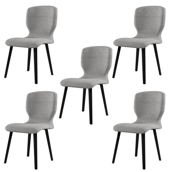 Kit 5 Cadeiras Decorativas Sala de Jantar Madeira Maciça Parker Linho Cinza/Ébano - Gran Belo