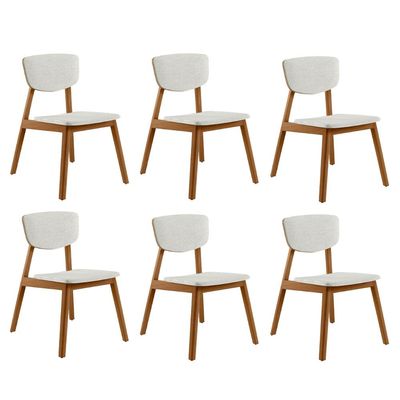 Kit 6 Cadeiras Decorativas Sala de Jantar Madeira Maciça Lang Linho Off White/Mel - Gran Belo