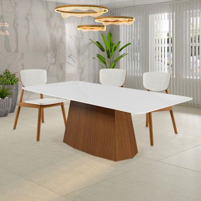 Kit 6 Cadeiras Decorativas Sala de Jantar Madeira Maciça Lang Linho Off White/Mel - Gran Belo