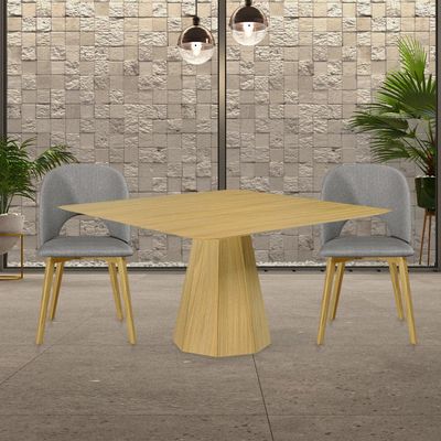 Kit 4 Cadeiras Decorativas Sala de Jantar Madeira Maciça Hadassa Linho Cinza/Freijó - Gran Belo