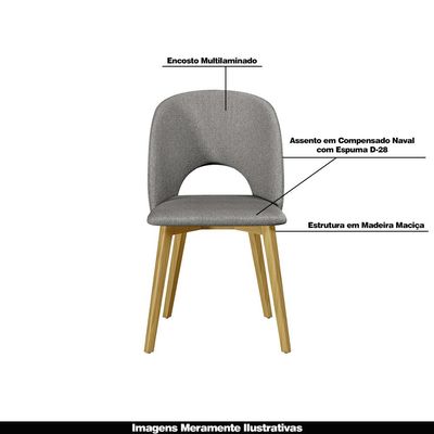 Kit 4 Cadeiras Decorativas Sala de Jantar Madeira Maciça Hadassa Linho Cinza/Freijó - Gran Belo