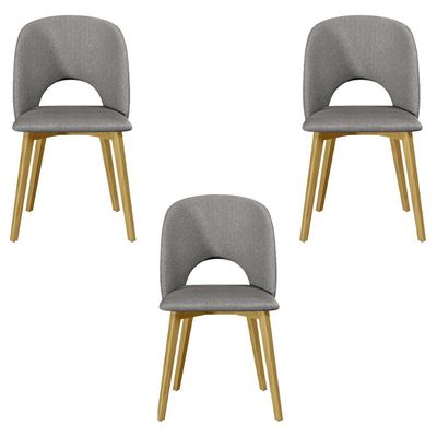 Kit 3 Cadeiras Decorativas Sala de Jantar Madeira Maciça Hadassa Linho Cinza/Freijó - Gran Belo