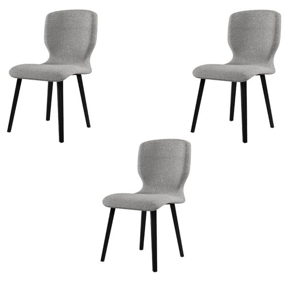 Kit 3 Cadeiras Decorativas Sala de Jantar Madeira Maciça Parker Linho Cinza/Ébano - Gran Belo