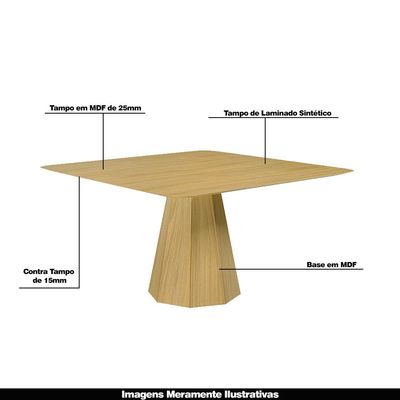 Mesa Sala de Jantar 4 Lugares 150cm Tampo Quadrado Talocan Freijó - Gran Belo
