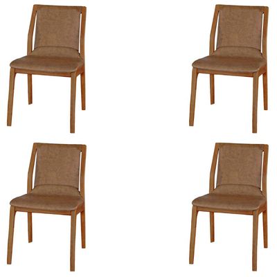 Kit 4 Cadeiras Decorativas Sala de Jantar Madeira Maciça Bruyne PU Marrom - Gran Belo