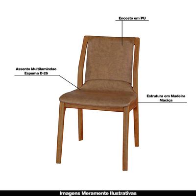 Kit 4 Cadeiras Decorativas Sala de Jantar Madeira Maciça Bruyne PU Marrom - Gran Belo