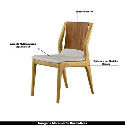 Kit 4 Cadeiras Decorativas Sala de Jantar Madeira Maciça Bruyne PU/Linho Marrom/Bege  - Gran Belo