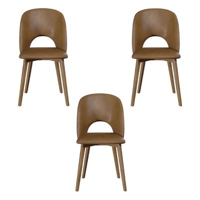 Kit 3 Cadeiras Decorativas Sala de Jantar Madeira Maciça Hadassa PU Marrom/Nogueira - Gran Belo