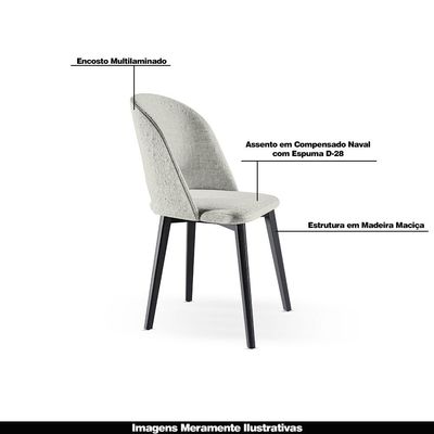 Kit 4 Cadeiras Decorativas Sala de Jantar Madeira Maciça Hadassa Linho Bege/Ébano - Gran Belo