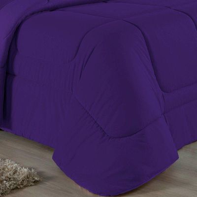 Kit Edredom Dupla Face + Jogo De Lençol Solteiro Nobre 5 Peças Malha 100% Algodão - Roxo