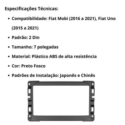 Central Multimídia 2 Din Mp5 Fiat Mobi Câmera Moldura Tela Pt Fosco