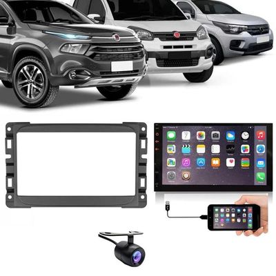Central Multimídia 2 Din Mp5 Fiat Mobi Câmera Moldura Tela Pt Fosco
