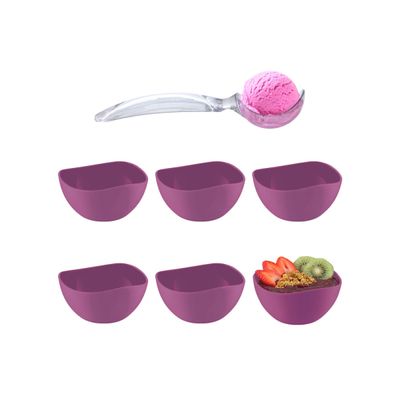 Tigela Bowl Pote Sobremesa Roxo 6un e Colher de Sorvete Açai