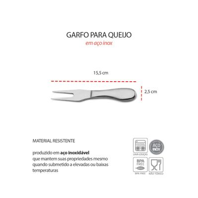 Garfo para Queijo Petiscos Mesa Frios Aço Inox Prata