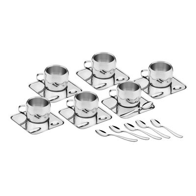 Kit para Cafe Tramontina em Aço Inox Acabamento Brilho com Xicara Pires Quadrado e Colher 18 Peças