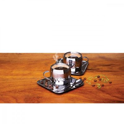 Kit para Cafe Tramontina em Aço Inox Acabamento Brilho com Xicara Pires Quadrado e Colher 18 Peças