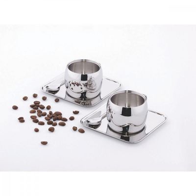 Kit para Cafe Tramontina em Aço Inox Acabamento Brilho com Xicara Pires Quadrado e Colher 18 Peças
