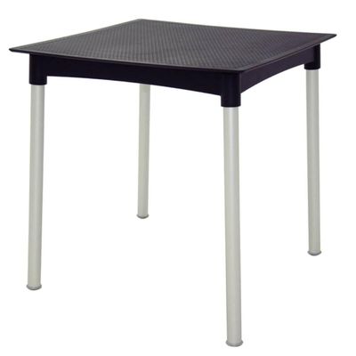 Mesa Tramontina Quadrada Plástico Preto Pernas Alumínio 70cm Modelo Summa Laura Rattan