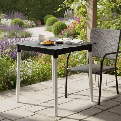 Mesa Tramontina Quadrada Plástico Preto Pernas Alumínio 70cm Modelo Summa Laura Rattan